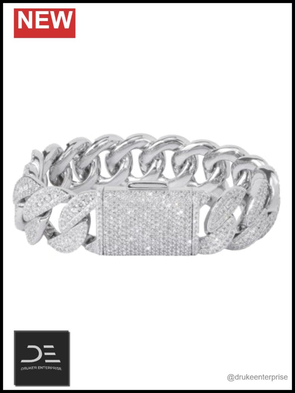 Iced Out Cuban Link Bracelet 5A Cubic Zirconia 18K White Gold Plated Hip Hop